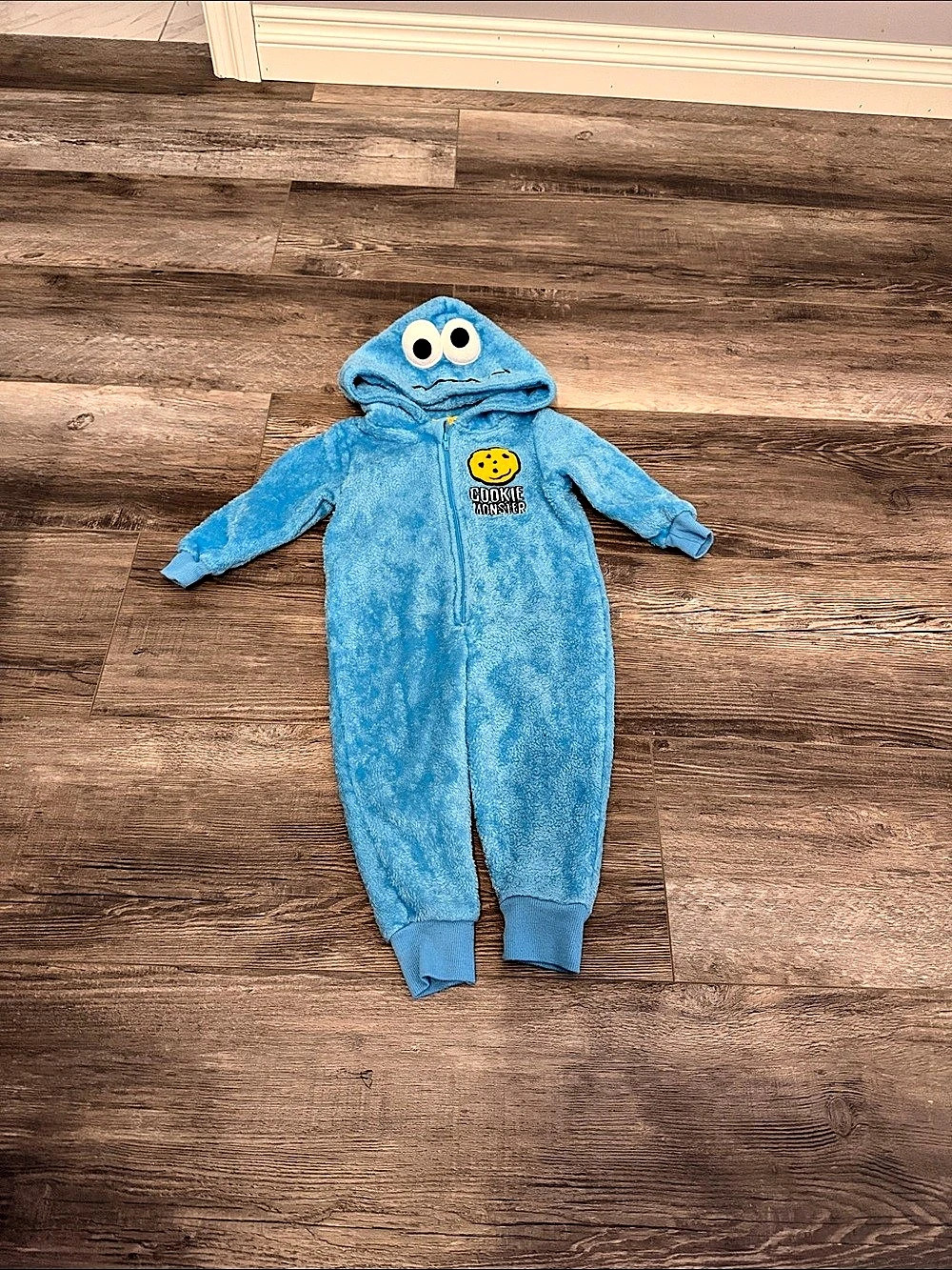 Sesame Street Cookie Monster Fleece Hooded Jumpsuit Blue Boys' 2T